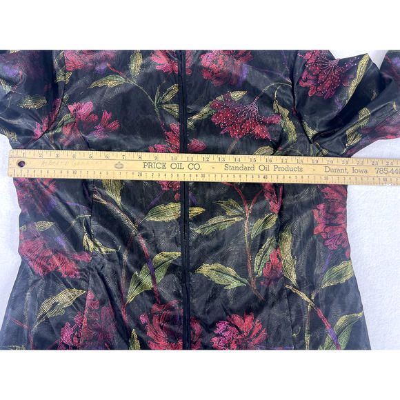 Chicos Jacket Asian inspired Women's Sz 2 Black Floral Long Sleeves‎ Beaded Silk - Picture 13 of 13